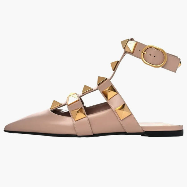 Valentino Garavani Roman Stud Calfskin Low Ballet Flat Beige (Dámské)