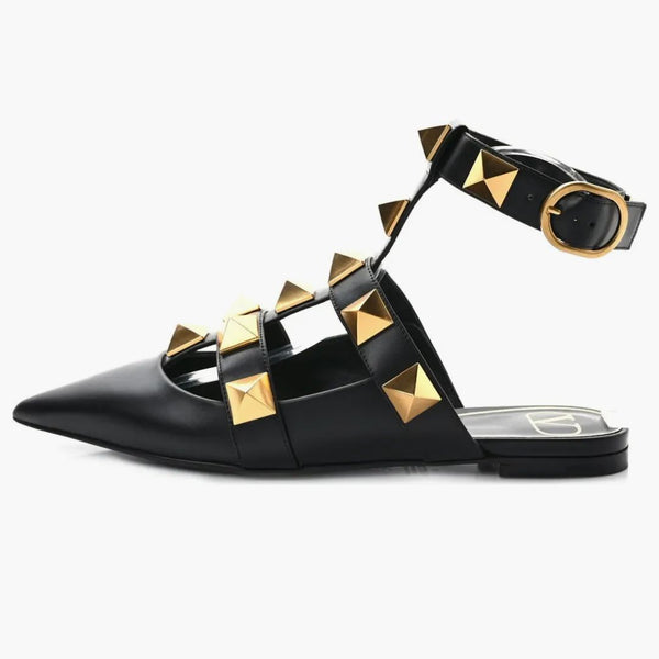Valentino Garavani Roman Stud Calfskin Low Ballet Flat Black (Dámské)