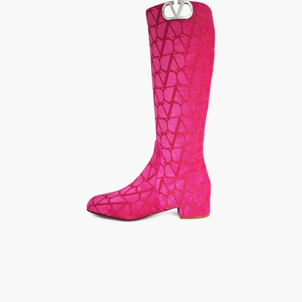 Valentino Garavani Toile Iconographe V-Logo Boot Pink (Dámské)