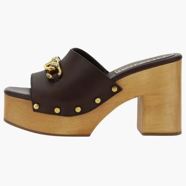 Valentino Garavani V Chain Open Toe Platform Mules Brown (Dámské)