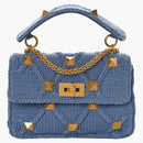 Valentino Knit Roman Stud Shoulder Bag Blue