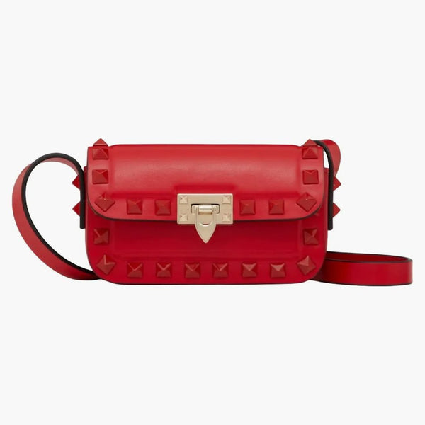 Valentino RockStud23 Hladká teplářská mikro ramenní taška na rameno červená