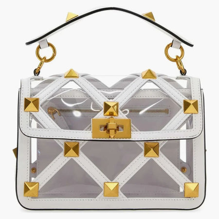 Valentino Roman Stud Boldover Shoulder Bag de hombro Gold/Blanco