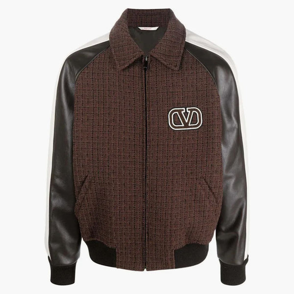 Valentino Tweed Panel Bomber Bunda Brown