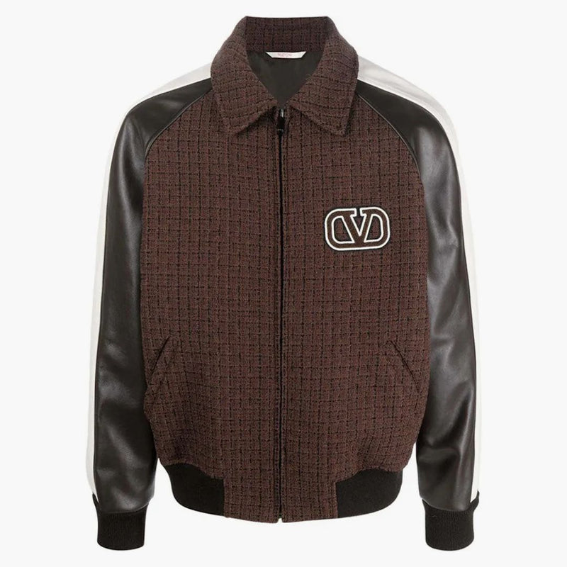 Valentino Tweed Pannel Bomber Giacca marrone