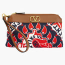 Valentino Vlogo Leather-Trimmed Canvas Pouch Brown