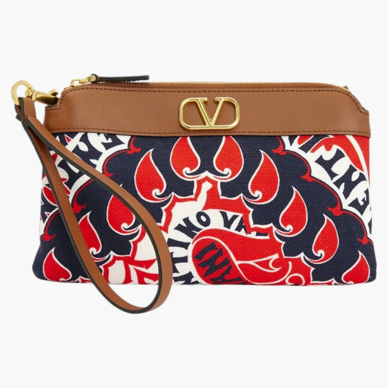 Valentino Vlogo Casella di tela tagliata in pelle marrone