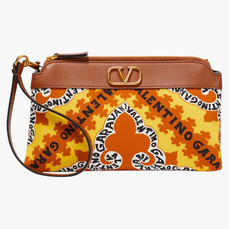 Valentino Vlogo Casella di tela tagliata in pelle marrone