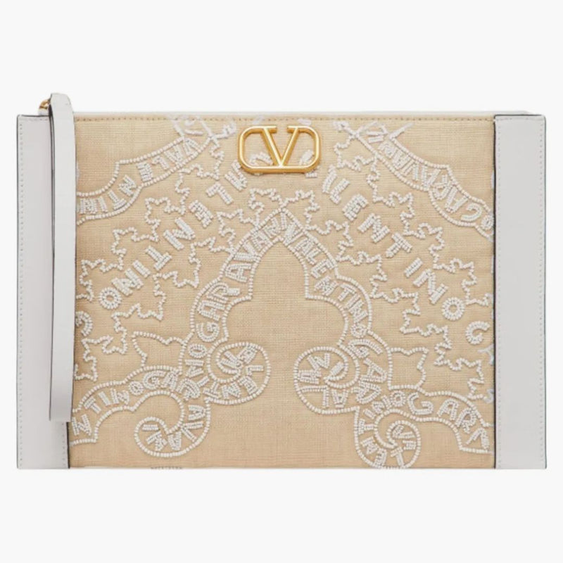 Valentino v'logo Wrist Strap Pouch Beige/White