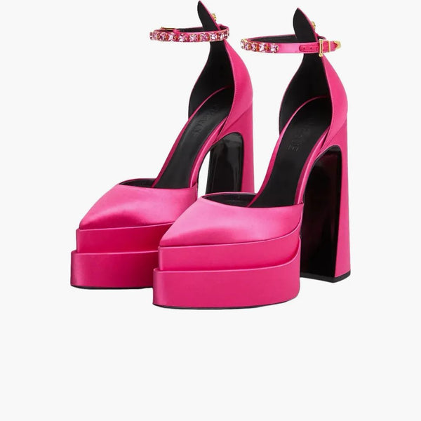 Versace Aevitas 160 mm spiczasta platforma pompuje jasnoróżową satynę