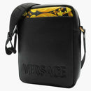 Versace Baroque Leather Print Crossbody Bag Black/Yellow