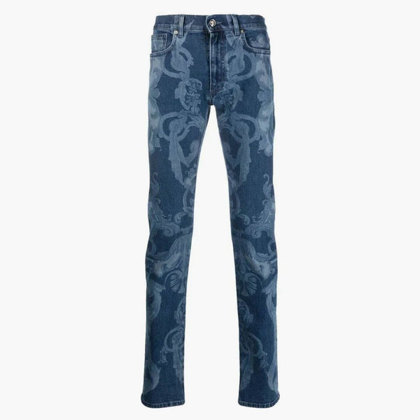 Versace Baroque Print Turny dżinsy niebieskie