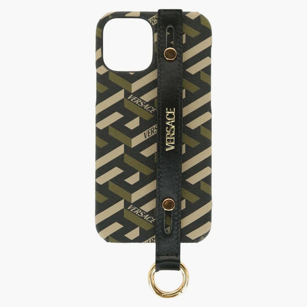 Versace potažené plátno la Greca iPhone 12 Case Green