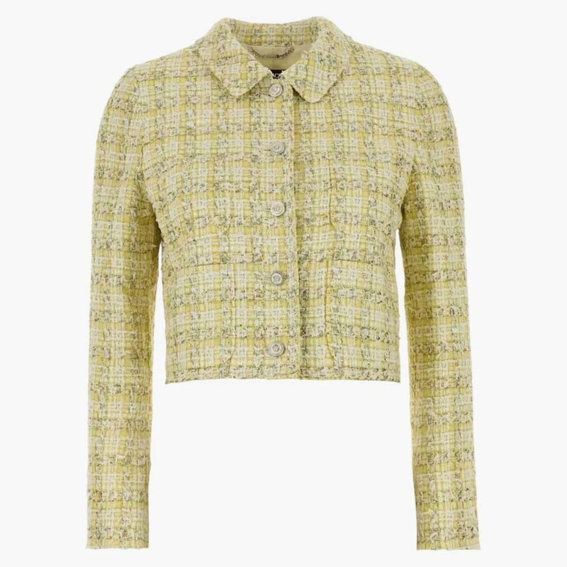 Versace Cotton Mix Fancy Tweed Informal Jacket Ya Peridot/white