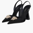Versace Crystal La Medusa 110mm Slingback Pumps Black Satin