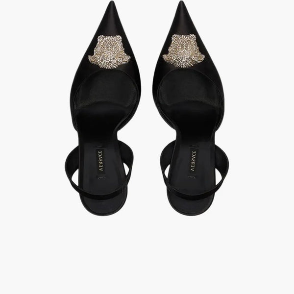 Versace Crystal La Medusa 110mm Slingback Pumps Black Satin