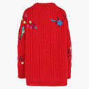 Versace Floral Embroidered Cable Knit Sweater Red