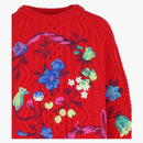 Versace Floral Embroidered Cable Knit Sweater Red