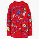 Versace Floral Embroidered Cable Knit Sweater Red