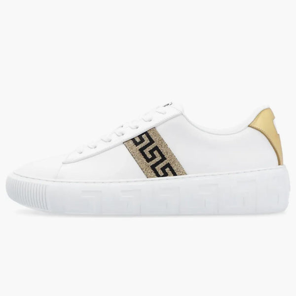 Versace Greca skórzana sneaker białe złoto (damskie)
