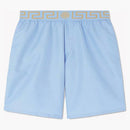 Versace Greca Long Swim Shorts Light Blue
