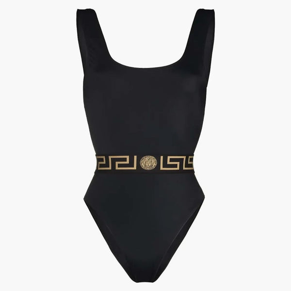 Versace Greca Print Swimsuit Black