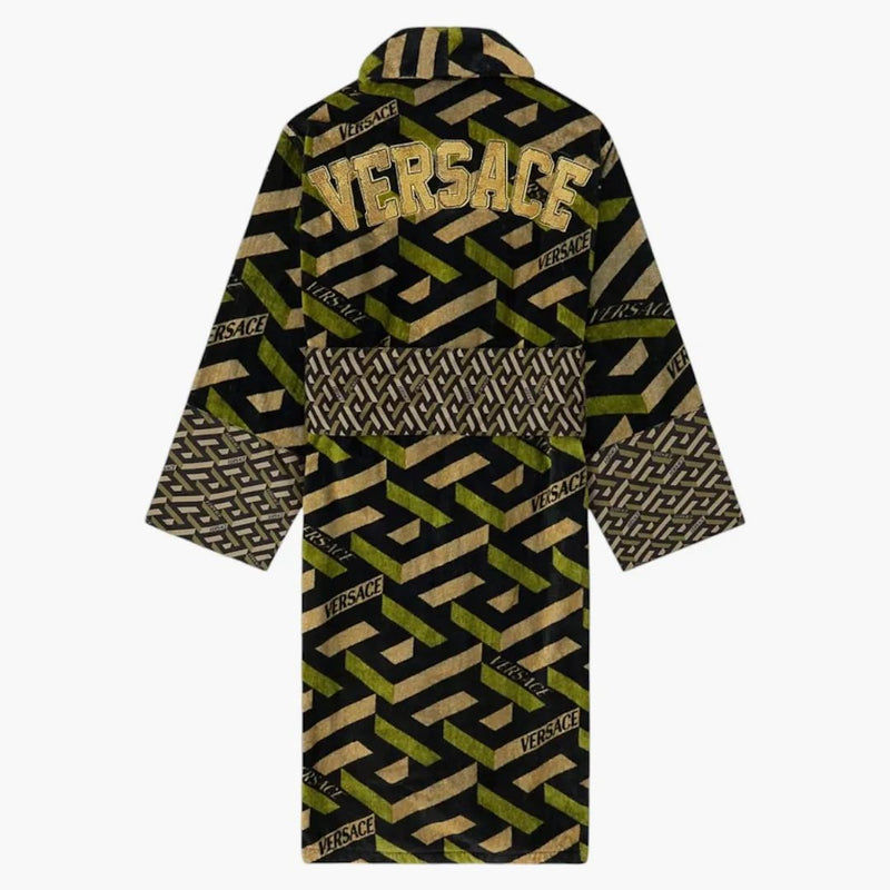 Versace La Greca Empoidered Bathrobe Green/Gold/Black