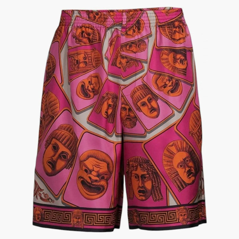 Versace Le Maschere Mask Silk Shorts Pink/red
