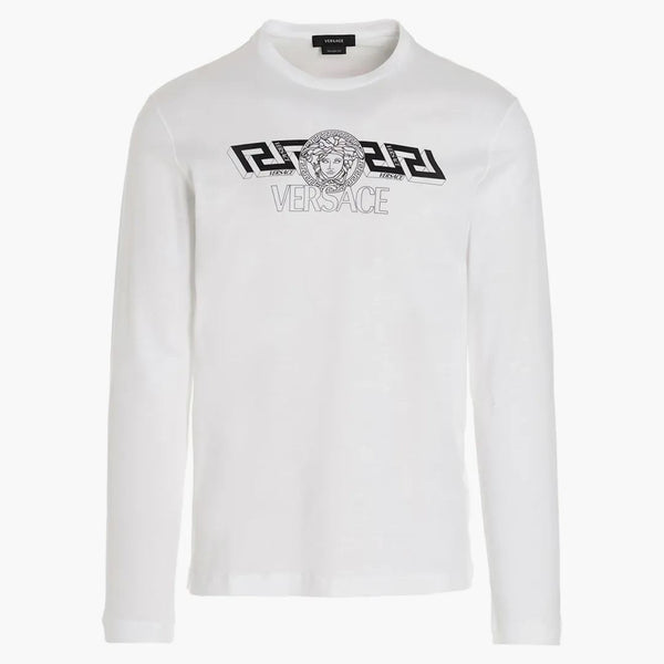 Logo Versace Drukuj długie rękawy T-shirt biały