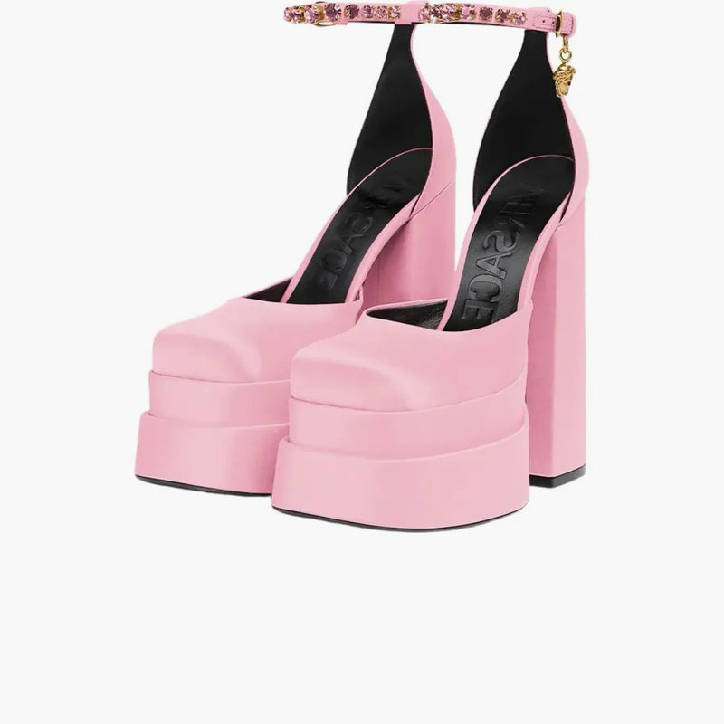 Versace Medusa Aevitas 155mm Platform Pumps Candy Satin