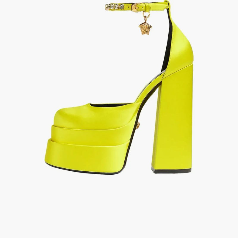 Versace Medusa Aevitas 155mm Platform Pumps Yellow Satin