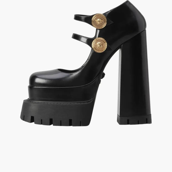 Versace Medusa Aevitas 165 mm platforma Mary Jans Black Patent skóra