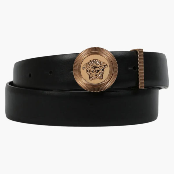 Versace Medusa Biggie skórzany pasek czarny/złoty
