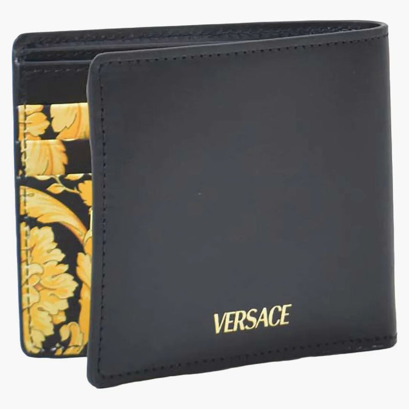 Versace Medusa logo Barocco Drukuj dwukrotny portfel czarny/glod