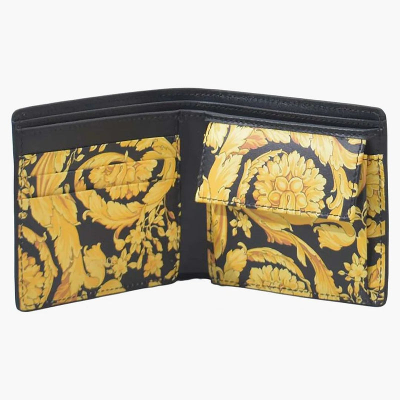 Versace Medusa logo Barocco Drukuj dwukrotny portfel czarny/glod