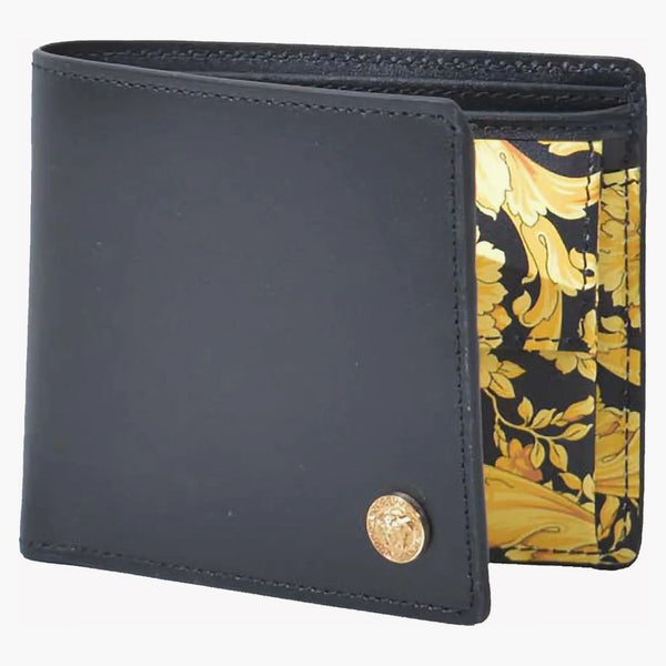 Versace Medusa logo Barocco Drukuj dwukrotny portfel czarny/glod