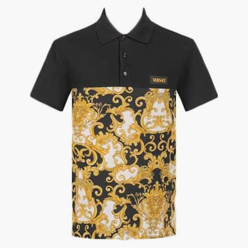 Versace Medusa Print krótkie rękawy koszulka polo czarna/żółta