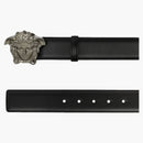 Versace Palazzo Belt with Medusa Buckle Ruthenium-Tone Black