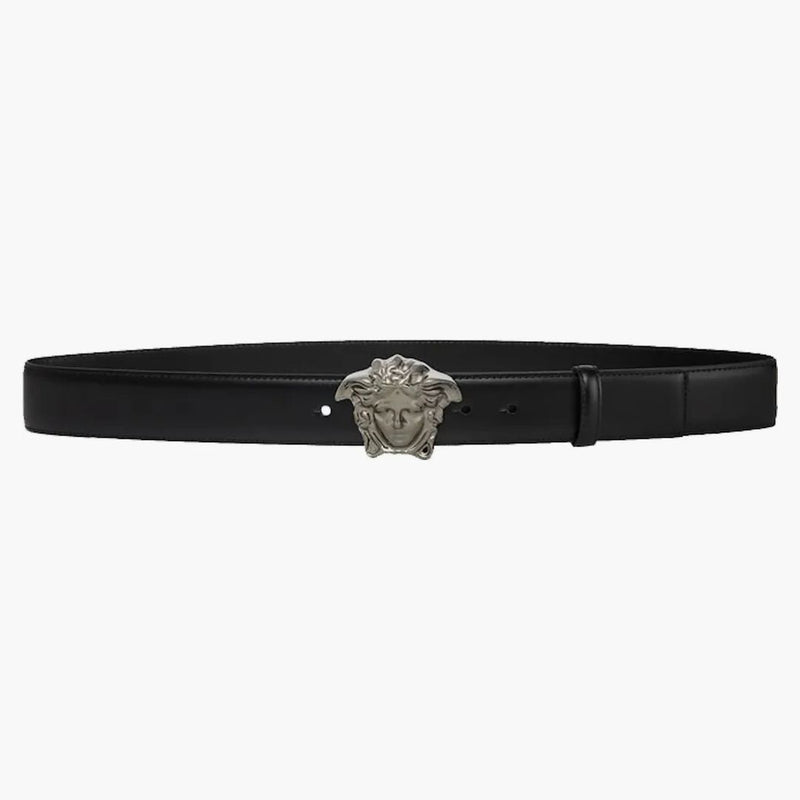 Versace Palazzo Belt med Medusa Buckle Ruthenium-Tone Black