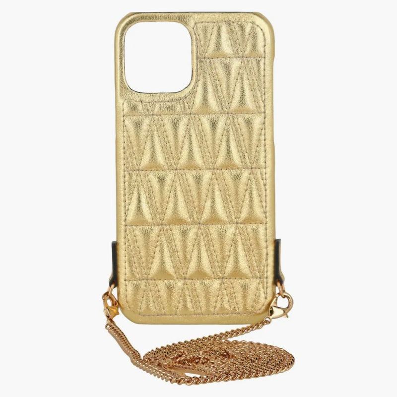 Versace Quilded Skórzana łańcuch iPhone 12 Case Gold