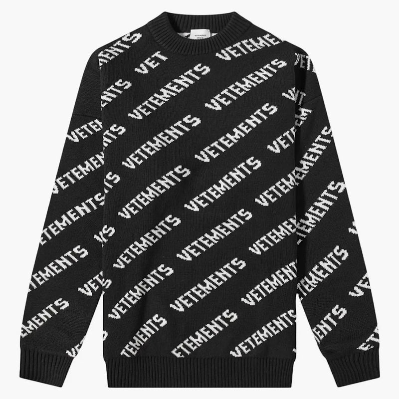 Vetements Allover Logo Crew Sweat Black/white