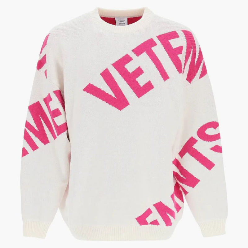 Vetements Allover Maxi Logo Crew Sweat White/pink