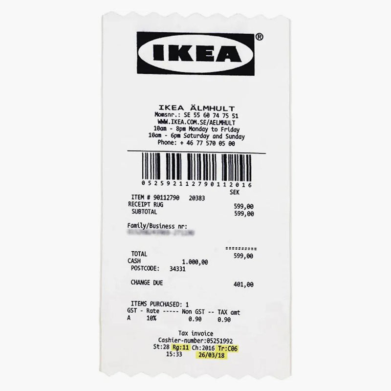 Virgil Abloh X Ikea Markerad "receipt" Rug 201x89 Cm White/black