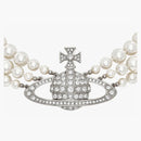 Vivienne Westwood Choker Three Row Pearl Bas Relief Silver