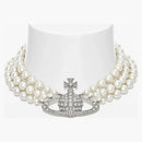 Vivienne Westwood Choker Three Row Pearl Bas Relief Silver