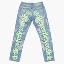 Vlone X Endless Embroidered And Distressed Denim Jeans Neon Green