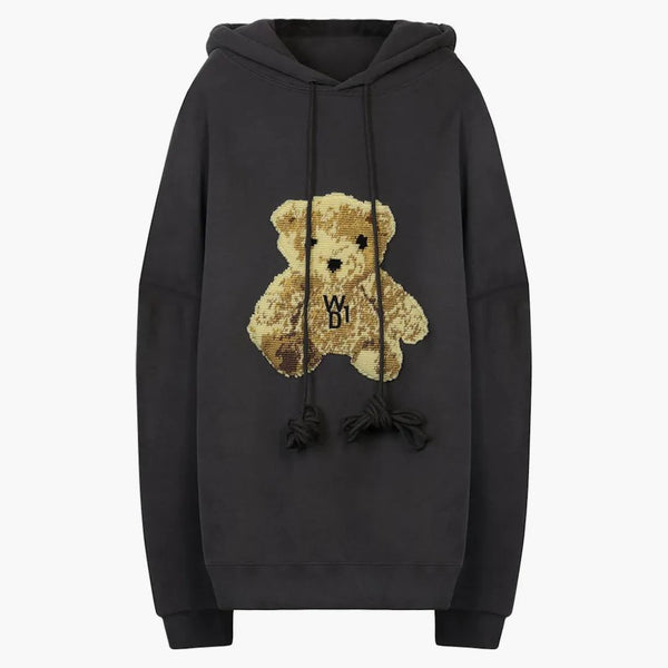 We11Done Teddy Bear Patch Hoodie Black