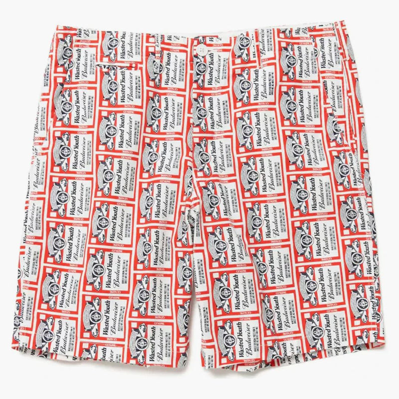Wasted Youth X Budweiser Pattern Print Shorts White Red