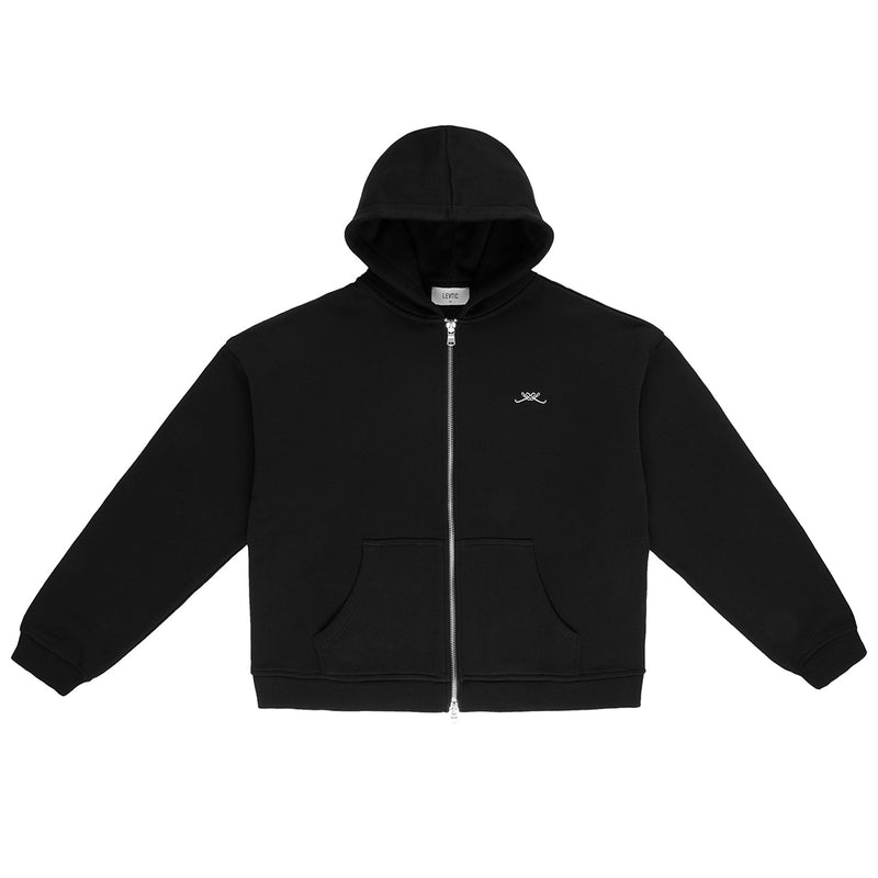 Levtic Initial Pin Zip Hoodie Black