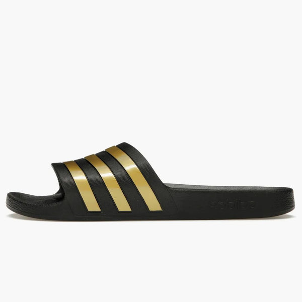 Adidas Adilette Aqua Slides Core Black Gold Metallic